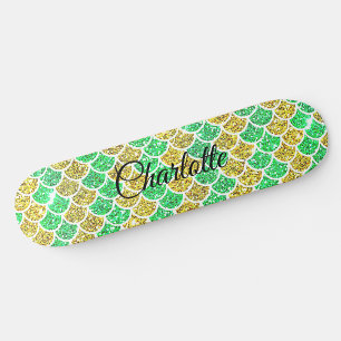 Voeg Naam of Tekst Groene Goudzeemeerminnen toe Persoonlijk Skateboard