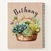 Voeg Naam of Tekst toe, Basket van Succulente Plan Notitieboek (Achterkant)