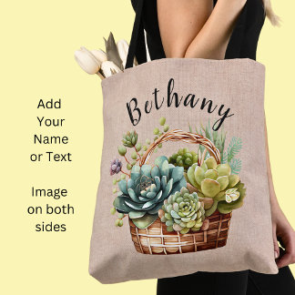 Voeg Naam of Tekst toe, Basket van Succulente Plan Tote Bag