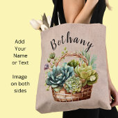 Voeg Naam of Tekst toe, Basket van Succulente Plan Tote Bag