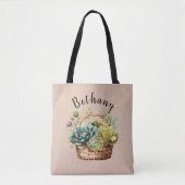 Voeg Naam of Tekst toe, Basket van Succulente Plan Tote Bag (Voorkant)
