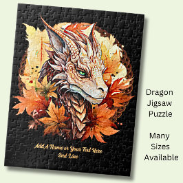 Voeg naam of tekst toe, draak met herfstbladeren legpuzzel