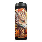 Voeg naam of tekst toe, draak met herfstbladeren thermosbeker (Voorkant)