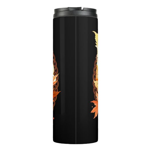 Voeg naam of tekst toe, draak met herfstbladeren thermosbeker (Achterkant)