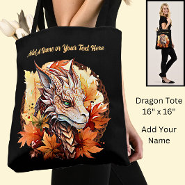 Voeg naam of tekst toe, draak met herfstbladeren tote bag