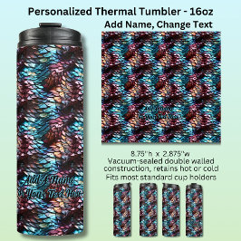 Voeg naam of tekst toe, Dragon Scales Aqua Blue Cr Thermosbeker