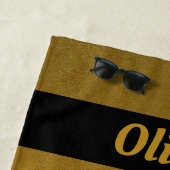 Voeg Naam of Tekst toe, Elegant Black en Gold Strandlaken (In situ)