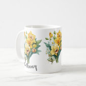 Voeg Naam of Tekst toe, Gele Daffodieten met Groen Koffiemok (Voorkant links)