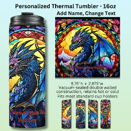 Voeg naam of tekst toe, Glas in lood Dragon Thermosbeker