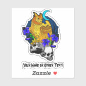 Voeg Naam Owl Talons Skulls Blue Flowers Moon toe Sticker (Vel)