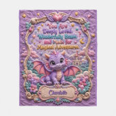 Voeg Naam Paarse Baby Draak 3D Effect toe Fleece Deken (Voorkant)