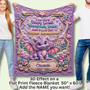 Voeg Naam Paarse Baby Draak 3D Effect toe Fleece Deken