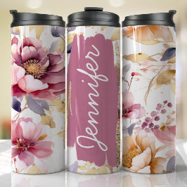 Voeg naam Paarse Bloemen Custom Gift toe Thermosbeker