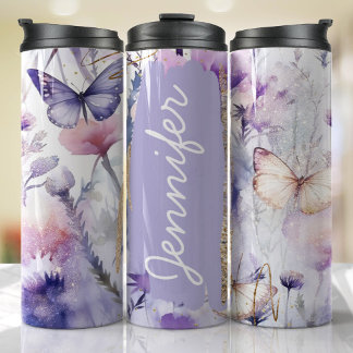 Voeg naam Paarse Butterfly Custom Gift toe Thermosbeker