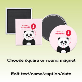 Voeg naam panda 1e verjaardag roze rood toe magneet