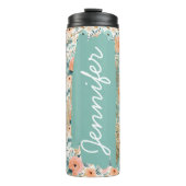 Voeg naam Perzik Rozen Bloemen Custom Gift Thermosbeker (Voorkant)