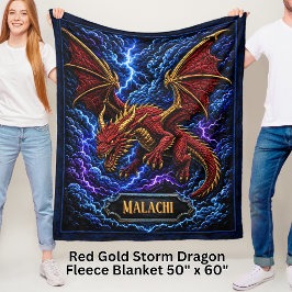 Voeg Naam Rode & Gouden Storm Draak met Bliksem to Fleece Deken