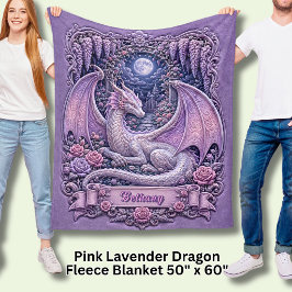 Voeg naam Roze Draak met Maan & Wisteria toe Fleece Deken