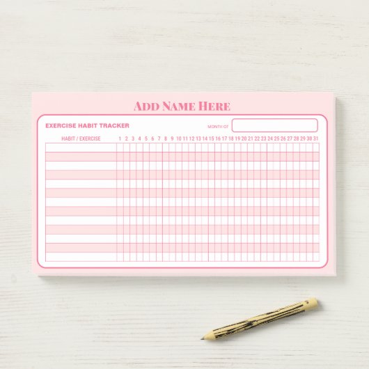 Voeg Naam Roze Maandelijkse Gewoonte Tracker Plakn Post-it® Notes (Op bureau)