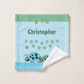 Voeg naam sterren ladybugs groen blauw kind washandje (Wasdoekje)