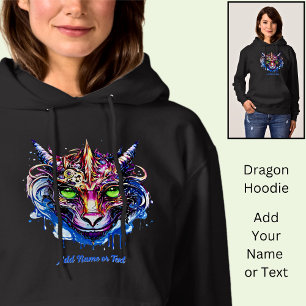 Voeg naam tekst, blauw roze fantasie draak groene  hoodie