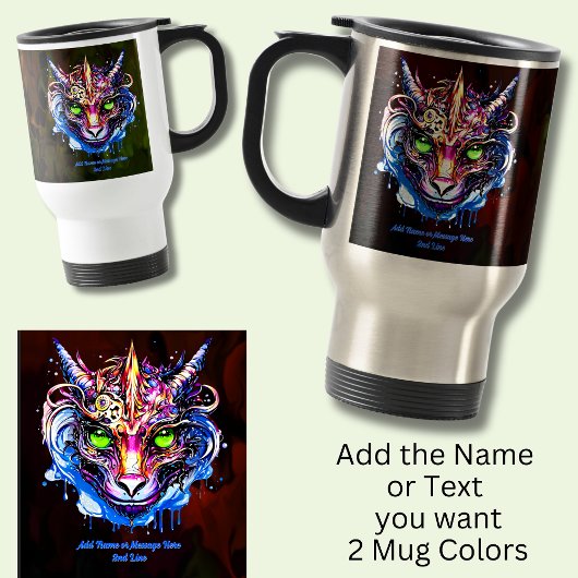 Voeg naam tekst, blauw roze fantasie draak groene  reisbeker