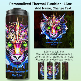 Voeg naam tekst, blauw roze fantasie draak groene  thermosbeker