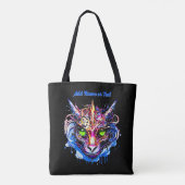 Voeg naam tekst, blauw roze fantasie draak groene  tote bag (Achterkant)