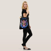 Voeg naam tekst, blauw roze fantasie draak groene  tote bag (Op model)