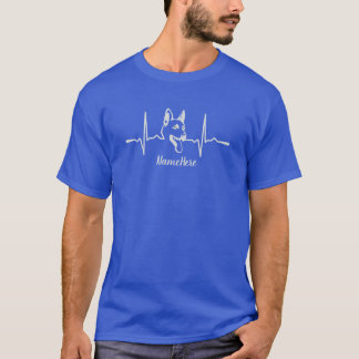 Voeg naam tekst, Duitse herder hartslag op blauw T-shirt