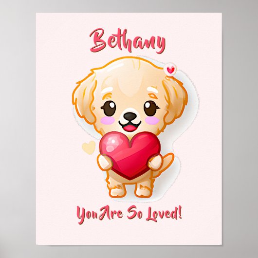 Voeg Naam Tekst Goud Retriever Puppy Hart Kraam Poster (Voorkant)