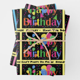 Voeg naam & tekst Happy Birthday Balloons toe 3 Inpakpapier Vel