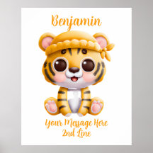Voeg Naam Tekst Toe, Baby Tijger met Hoed op Wit
