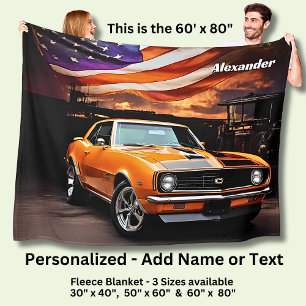 Voeg Naam Tekst toe, Oranje Spierauto Fleece Deken