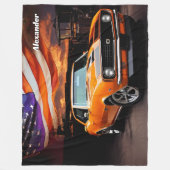 Voeg Naam Tekst toe, Oranje Spierauto Fleece Deken (Voorkant)