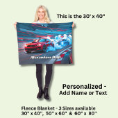Voeg Naam Tekst Toe, Rode Blauwe Race Auto's Drift Fleece Deken