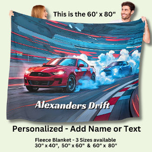 Voeg Naam Tekst Toe, Rode Blauwe Race Auto's Drift Fleece Deken
