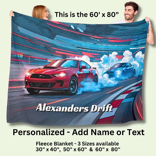 Voeg Naam Tekst Toe, Rode Blauwe Race Auto's Drift Fleece Deken
