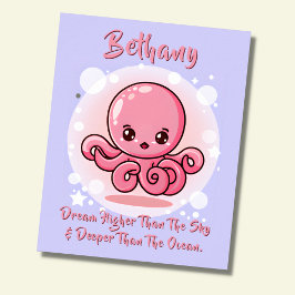 Voeg Naam Tekst toe, Roze Baby Octopus in Bubbel i Poster
