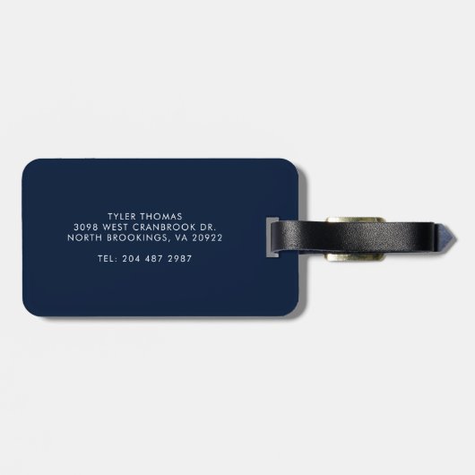 Voeg naam tennisclub en retouradres Navy Blue toe Bagagelabel (Achterkant horizontaal)