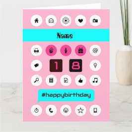 Voeg naam toe 18e hashtag verjaardag groot roze kaart