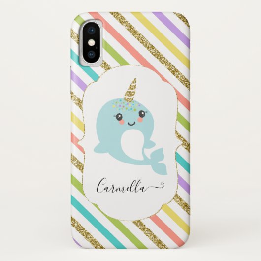 Voeg naam toe aan de speciale Narwhal Rainbow Gold Case-Mate iPhone Case (Achterkant)