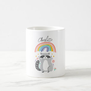 Voeg naam toe aan Racoon en regenboog Verjaardagsf Koffiemok