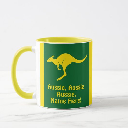 Voeg naam toe, Aussie Aussie Green Gold Kangoeroe Mok (Links)