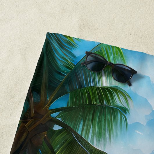 Voeg Naam toe, Beach Scène met Rode Bloemen Strandlaken (In situ)