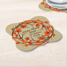 Voeg naam toe bijpassende Thanksgiving herfst brac Kartonnen Onderzetters