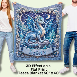 Voeg naam toe, Blauwe Draak met Kasteel & Maan Fleece Deken