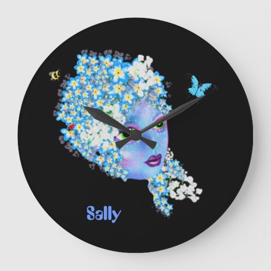 Voeg naam toe Bloem Fee klok, meisjesachtig mooie  Grote Klok (Voorkant)