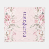 Voeg naam toe Boho Pink Green White florals Fleece Deken (Voorkant (Horizontaal))