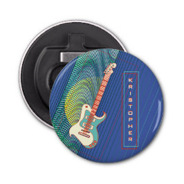 Voeg naam toe Cool Modern Blauwgroen & Blue Electr Button Flesopener